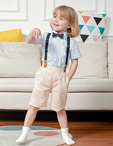 Image of A&J DESIGN Toddler Suits for Boys Baby Summer Gentleman Dress Outfits Blue Khaki 12-18 Months