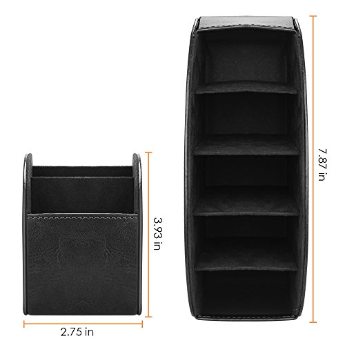 Sithon Remote Control Holder With 5 Compartments - Pu Leather Remote Caddy Desktop Organizer Store Tv, Dvd, Blu-Ray, Media Player, Heater Controllers, Black #TOP2