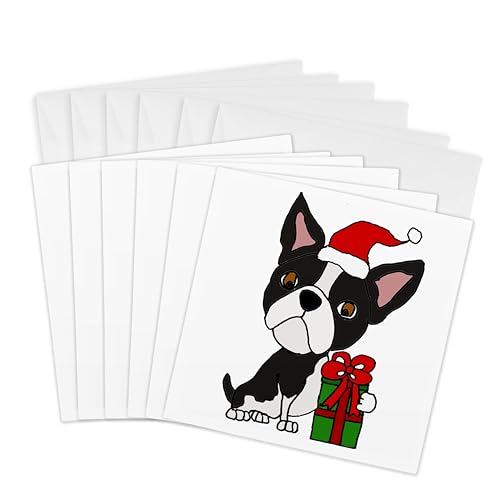 Cartes de vœux Boston Terrier au pied du sapin de Noël pour vos vœux familiaux