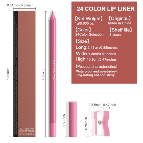 Image of evpct 1Pcs Deep Pink Matte Long Lasting Lip Liner Pencils Makeup for Shaping & Sculpting Lips, No Transfer Long Wear Waterproof Pigmented Lip Liner lipliners Crayon Lipstick Pencil Sharpener 15
