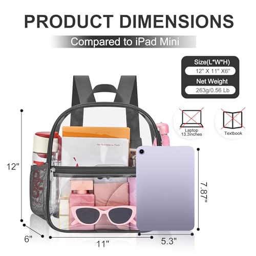 Image of Oraben Clear Backpack for Stadium Events, Clear Bag Stadium Approved | 12 x 6 x 11 inch Small Clear Backpack for Soccer Game, Concerts , Fast Security Check, Waterproof PVC