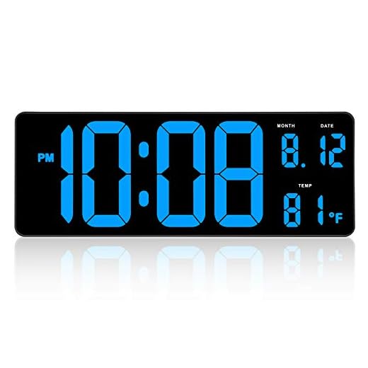 DreamSky 14.5 Inches Extra Large LED Digital Clock with Date Indoor Temperature Display, Oversized Desk Office Wall Clock with Fold Out Stand, Large Number Display, Plug in Clock with Auto DST