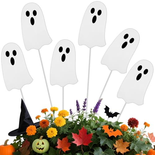 Shimeyao 6 Pcs Metal Halloween Ghost Garden Stakes Halloween Yard