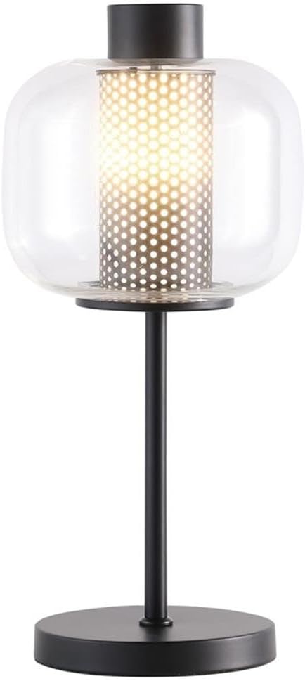 Pemberly Row Modern Metal & Glass Table Lamp, 21.5 in Height, Black Finish, Industrial Style Nightstand or Side Table Lamp with Clear Glass Shade, LED Bulb Included