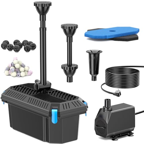 Biling Pompe de filtration de bassin 40 W avec filtre, pompe tout-en-un 2500 l/h, valve d'eau réglable et buses, filtre de bassin sous-marin, nettoyage jusqu'à 4000 l, pompes de filtration d'eau de