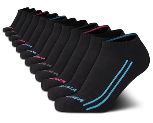 Image of Nautica Womens No Show Socks Moisture Wicking Low Cut Ankle Socks, 12 Pack | Moisture Wicking Dri-Motion Fabric, Cushioned Key Areas, Banded Arch Support, No Show Low Cut, Shoe Size 4-10