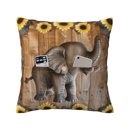 Image of kkvhhyuo Sunflower Elephant Wooden Floor Throw Pillow Covers 16"x16"