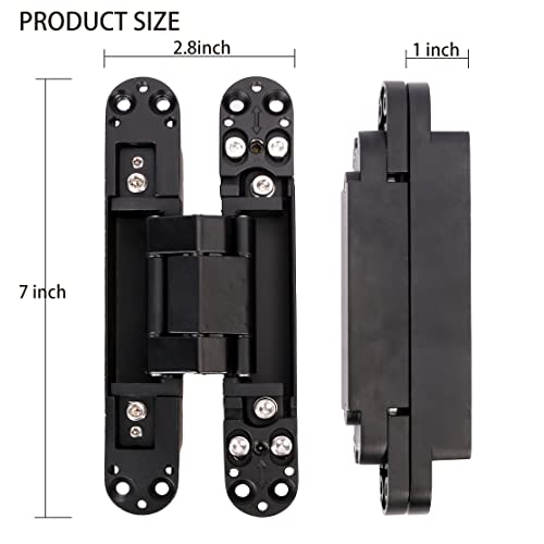 7 Inch Black Invisible Door Hinges,Heavy Duty Zinc Alloy Hidden Hinges, Concealed 180 Degree Swing Hinge, 3 Way Adjustable Butt Hinge #TOP1