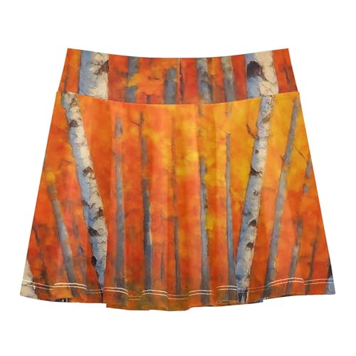 Joisal Girls Skorts Athletic Shorts Toddlers Tennis Skirts 2 in 1 School Autumn Birch Trees Orange 3t2
