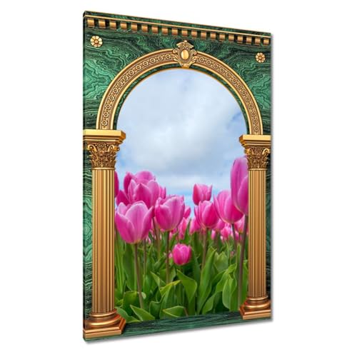 Peinture imprimée sur toile pour mur vide tableau tulipes roses déco 60x90 cm