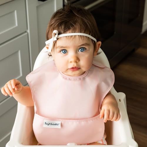 Tiny Twinkle Mess-Proof Baby Bib - Waterproof Bib for Baby Boy or Girl - Machine Washable, Adjustable Closure - PVC, BPA & Phthalate Free - Great for Travel - Baby Food Bibs (5 Pack, Girl Solids) by Tiny Twinkle - Used condition - Image 5