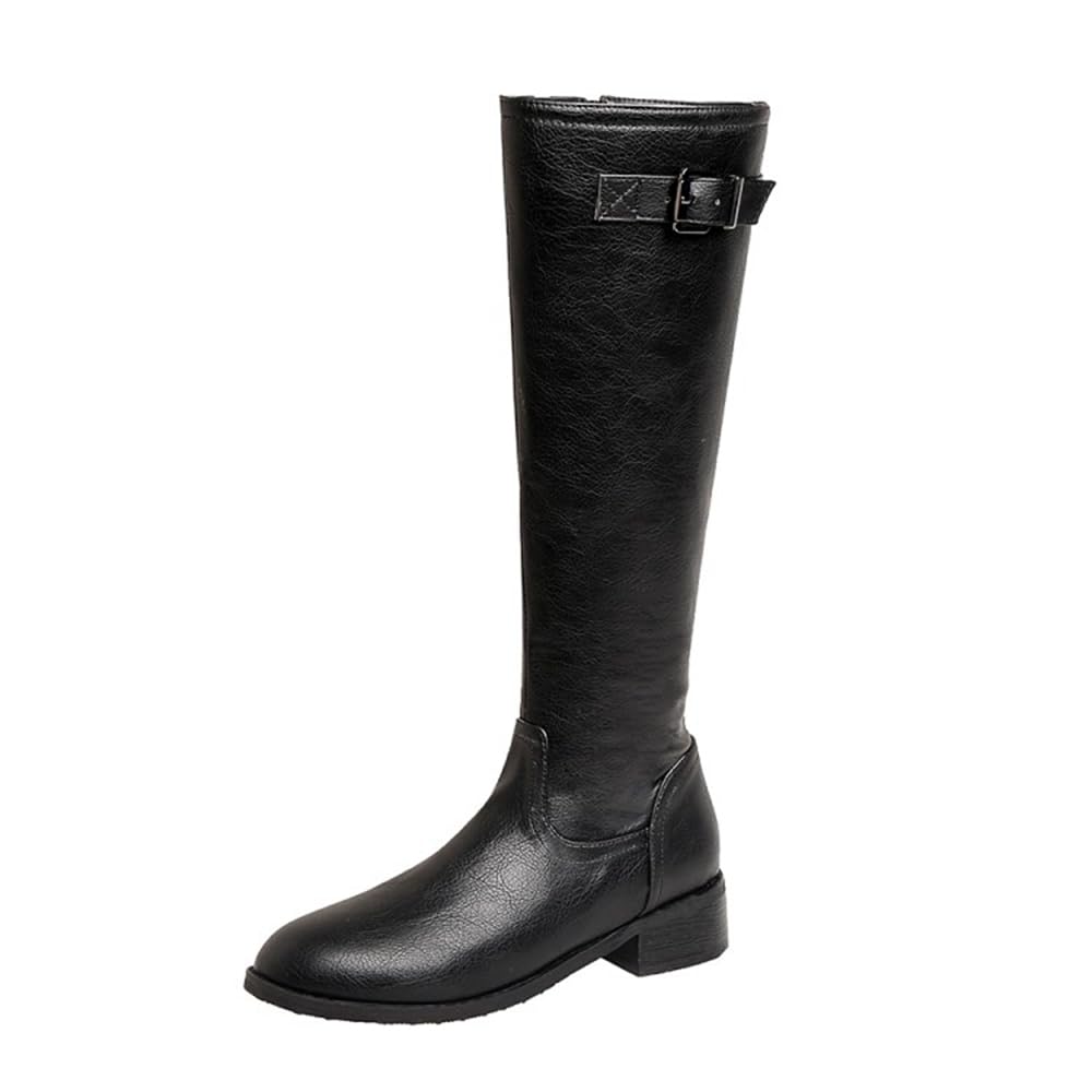Womens Extra Wide Knee High Combat Boots Zipper Tall Platform Chunky Heel Boots