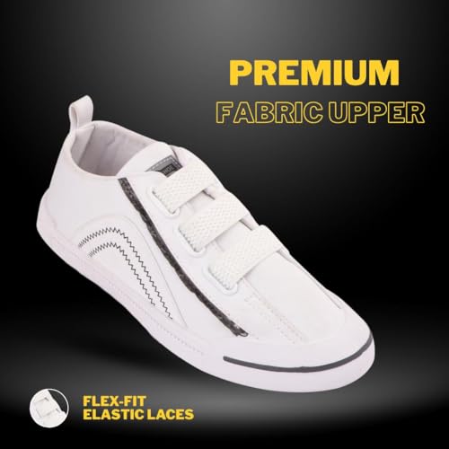 Image of Men's Black Canvas Sneakers - Stylish Casual Shoes with Non Tie Elastic Laces | 7mm Memory Foam & EVA Insole | Lightweight & Comfortable Everyday Footwear (Sizes 6-10)