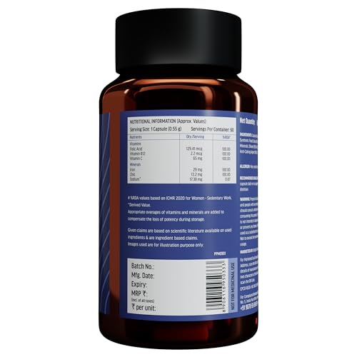 Image of HealthKart hk vitals Iron + Folic Acid Supplement (60 Capsules) | With Zinc, Vitamin C & Vitamin B12, Supports Blood Building | Immunity and Energy