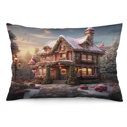 Fundas De Cojín Casa De Bastones De Caramelo, Panadería Navideña para Hombres Almohada Caso Colorida Throw Pillow Case Moderna Fundas De Almohada para Habitacion Oficina Salón 40X60CM