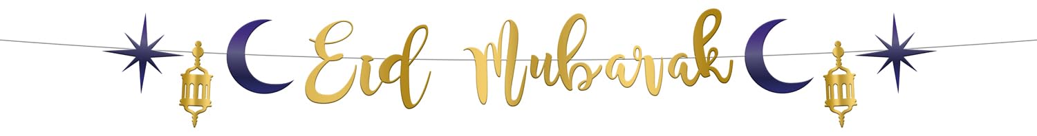 Folat 24891 Decoration Letter Garland Mubarak 1.5 m Eid Decoration Star Moon Accessories Ramadan, Multi-Coloured