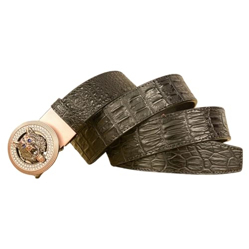 Men's Western Crocodile Embossed Ratchet Belt - Holeless Automatic Buckle With 3D Gold Wolf Head2