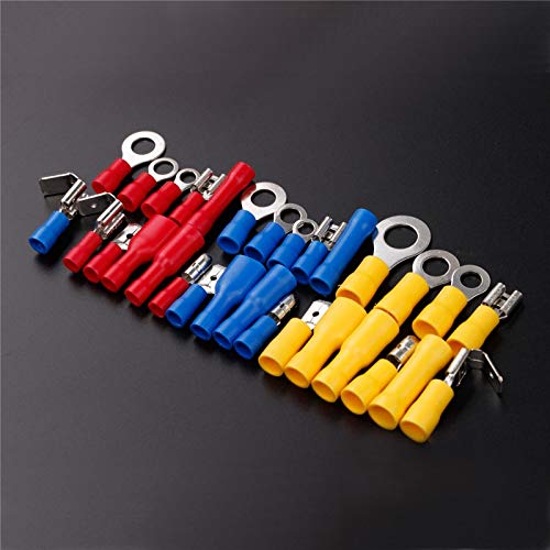 Davitu 720Pcs Assorted Insulated Electrical Wire Terminals Crimp Connector Spade Ring Set Red Yellow Blue 3 Colors