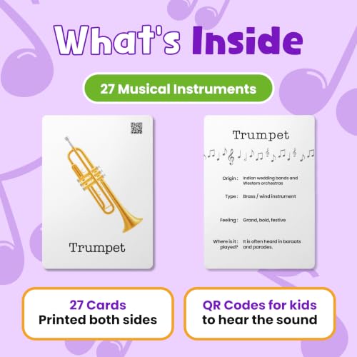 Image of Musical Instruments Flash Cards | 36 Laminated Cards | Age Group: 2-4 Years | Science Educational & Fun Activity for Kids