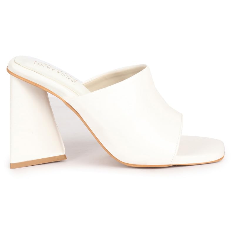 Image of FAUSTO Women Open Square Toe Cone Block Heel Formal Slip On Sandals with Wide Vamp Strap | Elegant Slip-On 4 Inch Heel Sandals For Office, Work, Party