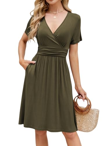 Image of Naggoo Womens Summer Dresses for Women 2026 Spring Floral Sundress Short Sleeve V Neck Wrap Dress with Pockets