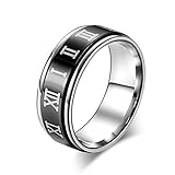 Anillo de números Romanos de Estilo Europeo y Americano de Acero Inoxidable para Hombre y Mujer, Negro/Azul