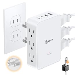 HONIZER 2 Prong to 3 Prong Outlet Adapter, 3 Sided 6 Outlet, PD 20W USB C