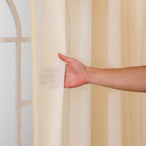 Image of Story@Home Cotton Linen Curtains for Semi Long Door, Combo Set of 3 Curtains 8 Feet Long, Room Darkening Curtains with Tie Back (116 X 242 Cm | Mustard Yellow & Brown)
