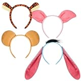 Fabllewavi 4 Pcs Dear Donkey Pig Tiger Headbands Costume Accessories with Cartoon Character Role Play Supplies, Halloween Cosplay Kits Read Book Day Dress Up