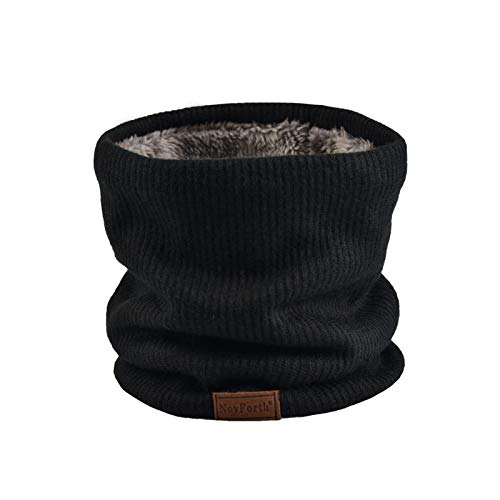 NovForth Cache-cou d'hiver doublé en polaire Infinity Écharpe épaisse coupe-vent et anti-poussière Cercle de ski pour homme et femme Doublure polaire double couche tricotée, Noir., taille unique Cover
