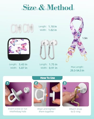 Image of Bag Strap Crossbody Charms for Bogg Bag Accessories - Shoulder Strap Neoprene Luggage Handle Wrap for Suitcase & 2 Key Holders Butterfly