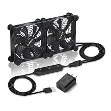 Dual 120mm Cooling Fan - 10-Speed Adjustable, Dual Voltage 5V USB / 12V DC, IPX5 Waterproof - for Tablet, TV, Receiver, Router, DVR, Xbox & Computer Cabinet Component Cooling; Ideal for Greenhouse, Ke