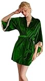 UPVV Bata tipo kimono de terciopelo para mujer, suave y mullida, bata de baño corta para novia, bata de noche, verde esmeralda, Altoa única