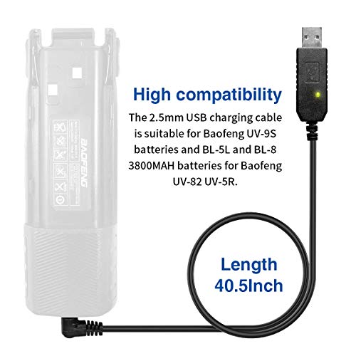 Cable cargador BaoFeng 2.5mm USB con luz indicadora miniatura 4
