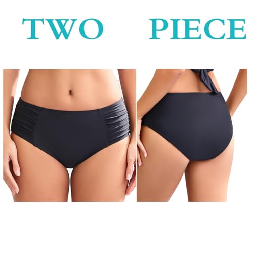 Image of COCOPEAR Full Coverage Bikini Bottoms for Women Mid Rise Bathing Suit Bottoms for Women Ruched Tummy Control Swim Bottoms