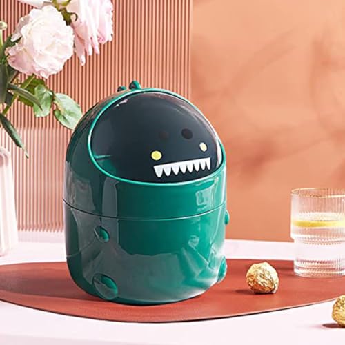Caneca de basura de escritorio con tapa, dinosaurio verde miniatura 4