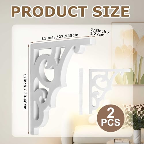 Image of Briwooody 2 Pcs Unfinished Paintable Corbels Bracket for Doorway Countertop Home Cabinet Bookshelves Furniture Support PU (7 /8 W X 11 D X 12 Inch H,Victorian Style)