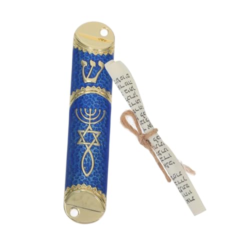 Homoyoyo Mezuzah Metálica para Puerta con Pergamino Hebreo Placa de Aleación de Zinc Decorativa para Hogar Diseño Retro Significativo Color Dorado y Azul Adorno Religioso Compacto y Ligero