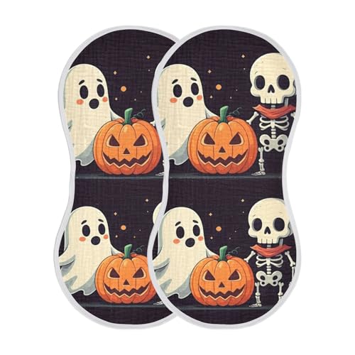 Muslin Burp Cloth for Baby 4PCS Mini Halloween Ghost Skeleton Super Absorbent Burping Cloths, Bibs for Newborn Boys Girls2