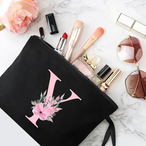 Image of Vavabox A-Z Personalized Makeup Bag, Birthday Gifts for Women Mom, Gifts for Best Friend, Bride Bridesmaid Cosmetic bag (Y, Black)