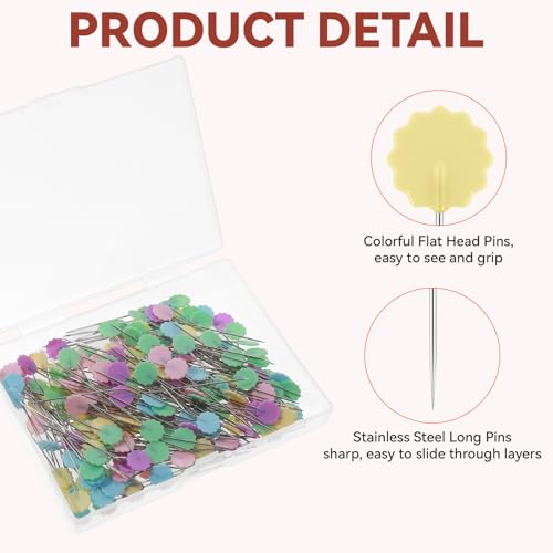 JIYIN 200 peças de alfinetes retos de cabeça plana, pinos em forma de flor para costura, multicolori