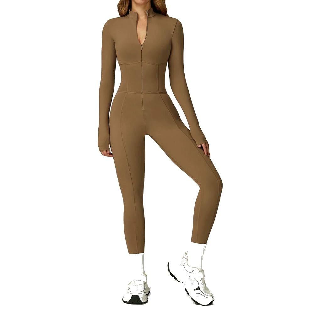 QXDZSW Combinaison de yoga d'hiver pour femme Combinaison une pièce Vêtements de sport pour femmes Barboteuses à manches longues Salopette haute élastique Body