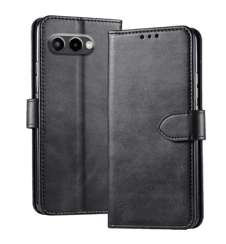 GIOPUEY Leder Hülle Kompatibel mit Telekom T Phone 3, All Inclusive Flip Leder Case Cover, 3 Kartenfach, Handyhülle mit Standfunktion - Black