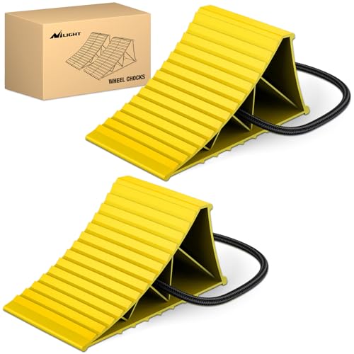 Nilight Wheel Chocks, Heavy Duty Wheel Stopper for Car, Truck, RV, Trailer, Caravan, Motorcycle, 8.7" x 4.8" x 4.2", 2-Pack(Yellow)