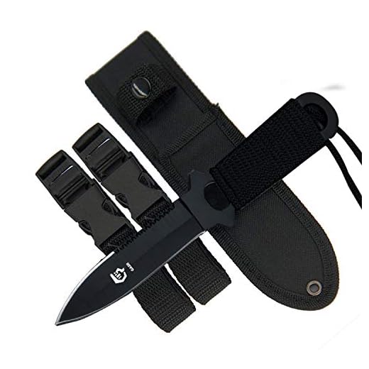 GASHER Straight Outdoor Survival Knives with Leg Straps & Sheath, Razor Sharp - Lightweight Diving Equipment for Spearfishing, Snorkeling, Hunting, Rescue & Water Sports
