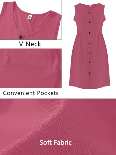 Image of AusLook Plus Size Women Summer Dresses Sleeveless Casual Loose Swing Button Down Midi Dress with Pockets 1X-5X