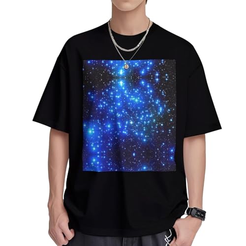 T-shirt manches courtes homme bleu imprimé étoiles coupe droite regular