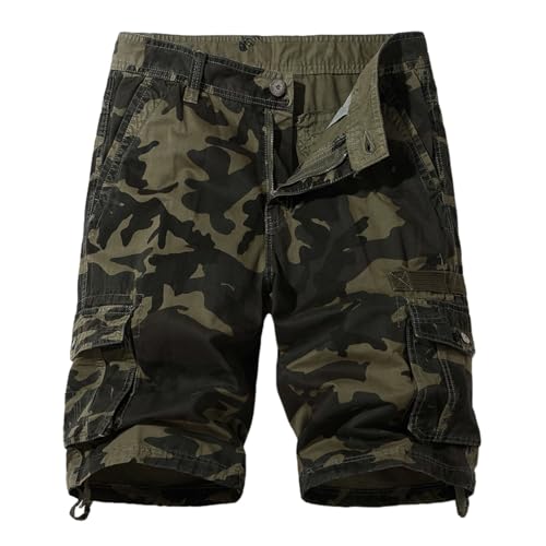 Cargo Short for Men,Relaxed Fit Camo Shorts with Multi Pockets,Outdoor Casual Work Hiking Bermuda Short Knee Length Green S