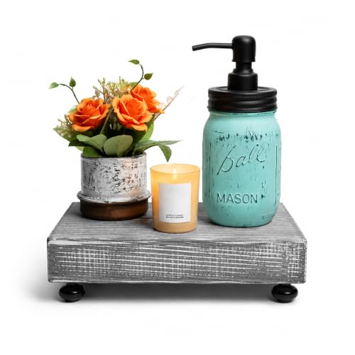 Besuerte Beserte Wood Riser For Kitchen Counter - Wood Riser Soap Stand & Tray - Bathroom Decor - Size 10.9 x 7 Inch - Rustic Grey