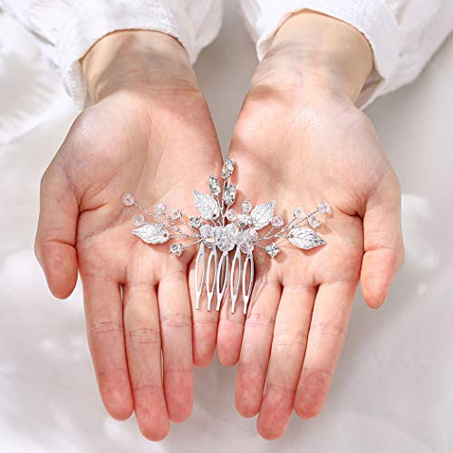 Unicra Bride Silver Wedding Hair Comb Leaf Bridal Side Comb Sparkly Crystal Hair Piece Rhinestone Hair Accessorie For Women And Girls (A-Silver) #TOP3